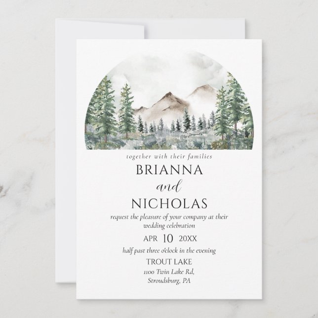 Invitación Montañas Boda de Bosques Rústicos (Anverso)