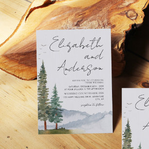 Invitación Montañas - Boda de pinos de color rústico acuático