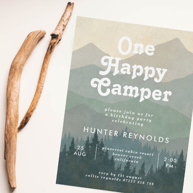 Invitación Montañas Boho Un Feliz Camper Boys Primer Cumpleañ (Subido por el creador)