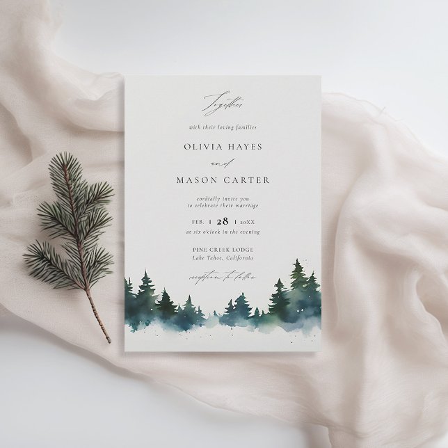 Invitación Montañas Bosque al aire libre Rústico Elegante Bod (winter wedding invitation christmas botanical modern sleek pine tree elegant contemporary rustic)