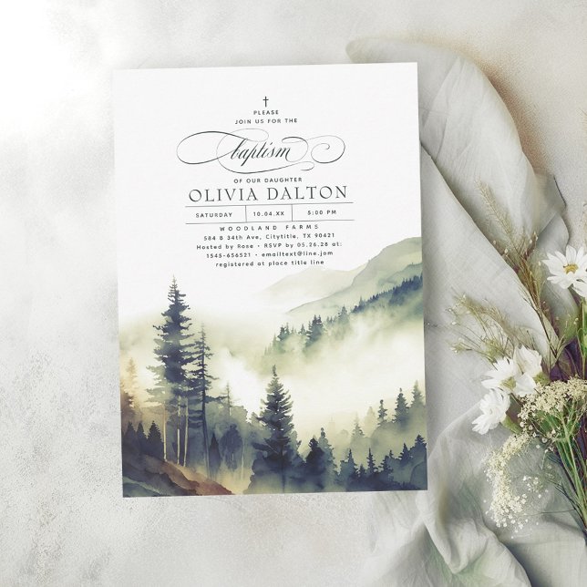Invitación Montañas Bosque Niebla Noche Paisaje Bautismo (Subido por el creador)
