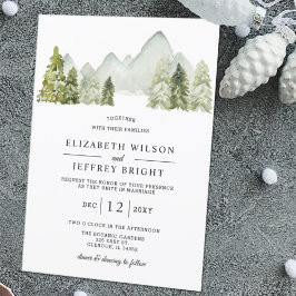 Invitación Montañas de acuarela rústica Boda de Invierno de P