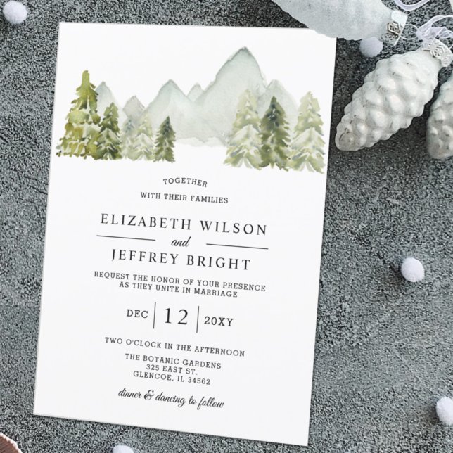 Invitación Montañas de acuarela rústica Boda de Invierno de P (Subido por el creador)