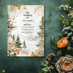 Invitación Montañas de acuarela rústica Boda de Invierno de P