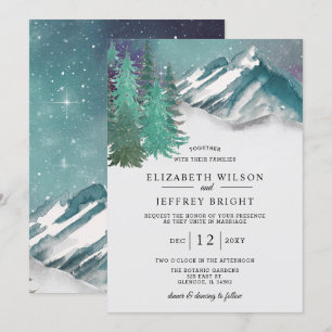 Invitación Montañas de acuarela rústica Boda de Invierno de P