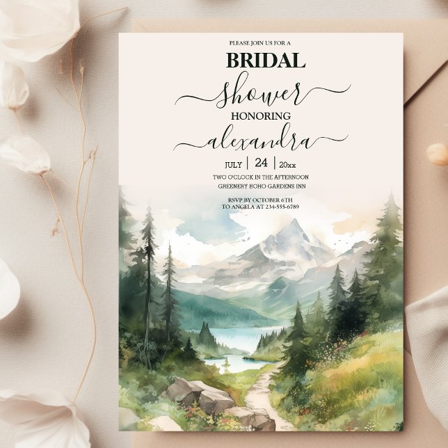 Invitación Montañas De Acuarela Y Ducha De Novias De Pino For (Subido por el creador)