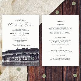 Invitación Montañas De Bosques De Pinos En Un Boda