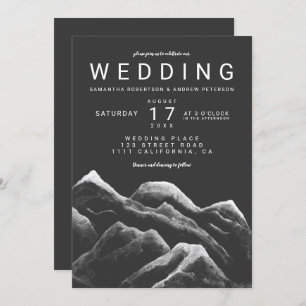 Invitación Montañas de color blanco gris boda