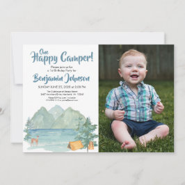 Invitación Montañas de fotos de un camper feliz primer cumple