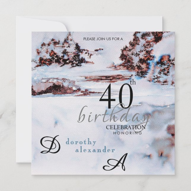 Invitación Montañas de invierno de nieve cumpleaños moderno (Anverso)