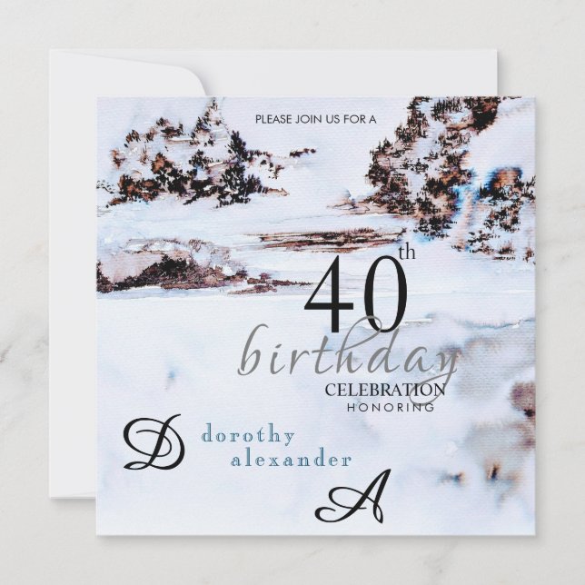 Invitación Montañas de invierno de nieve cumpleaños moderno (Anverso)