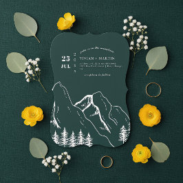 Invitación Montañas de pino verde esmeralda boda al aire libr