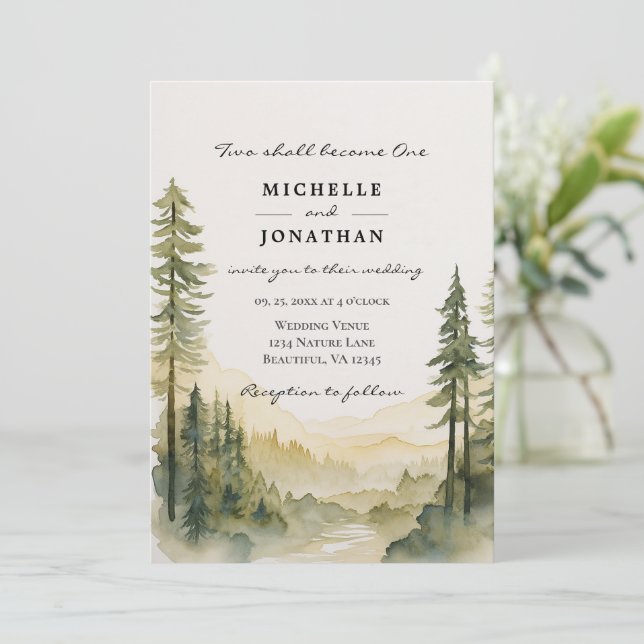 Invitación Montañas de pinos boscosos Boda cristiano (Anverso de pie)