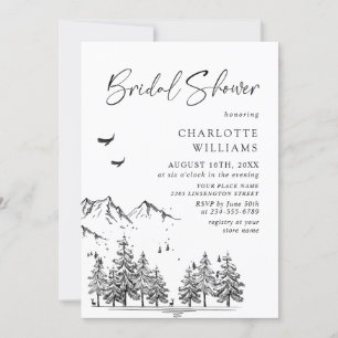 Invitación Montañas Dibujadas a Mano Ducha de Novias Forestal