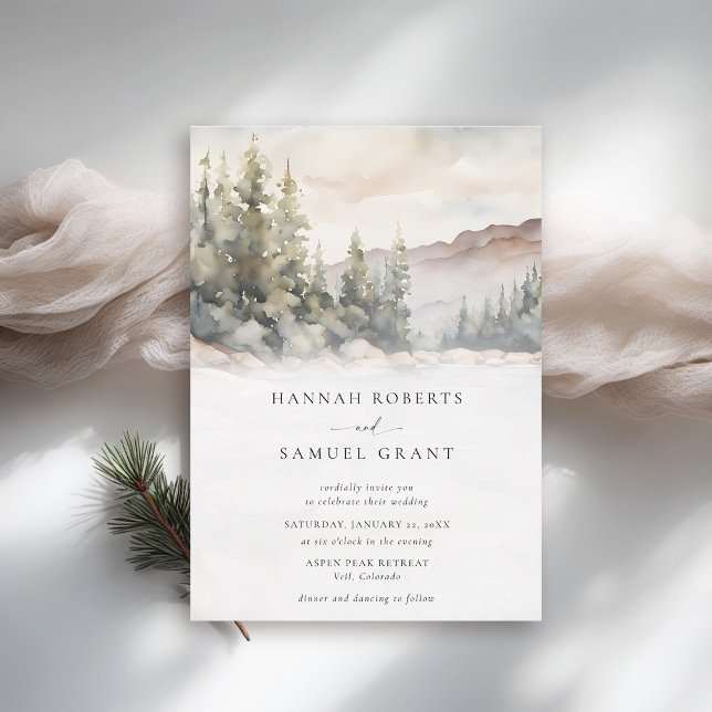 Invitación Montañas Escena Rocky Ridge Romántico Boda (mountains wedding invitation rustic outdoors rocky ridge watercolor scene modern classy earthy )