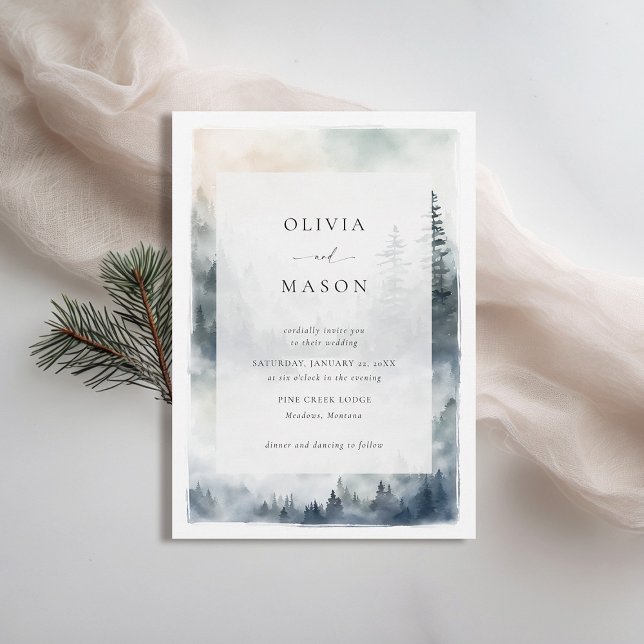 Invitación Montañas Escena Rústica Azul Ridge Romántico Boda (mountains wedding invitation rustic outdoors blue ridge apalachian watercolor scene modern elegant)