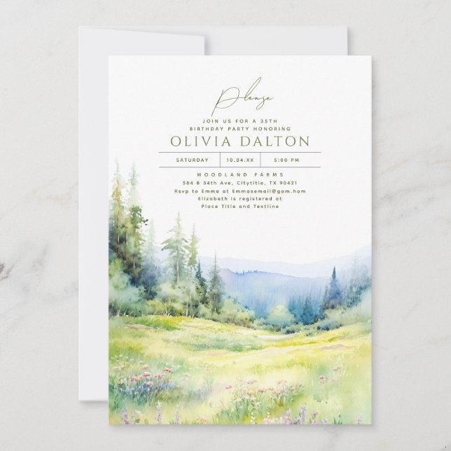 Invitación Montañas Flores silvestres Naturaleza Boho Cumplea (Anverso)