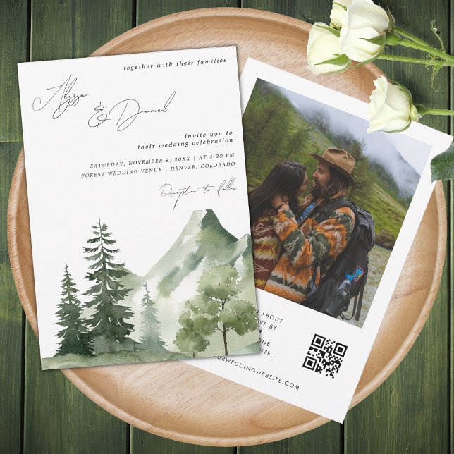 Invitación Montañas Forestales Boda de código QR de escritura (Subido por el creador)