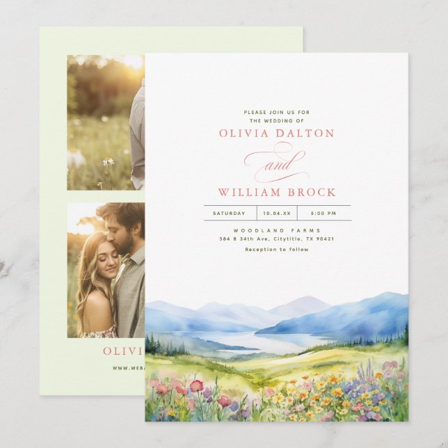 Invitación Montañas Heidi Flores Silvestres Boda 3 Fotos (Anverso / Reverso)