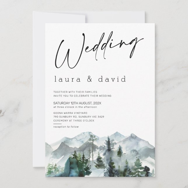 Invitación Montañas Modernas Boda Minimalista Inv (Anverso)