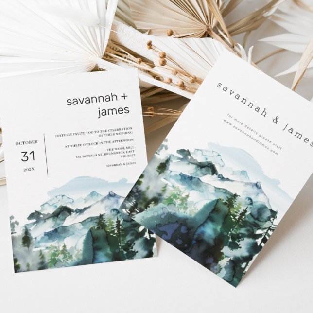 Invitación Montañas modernas Pinos Boda Minimalista (Subido por el creador)