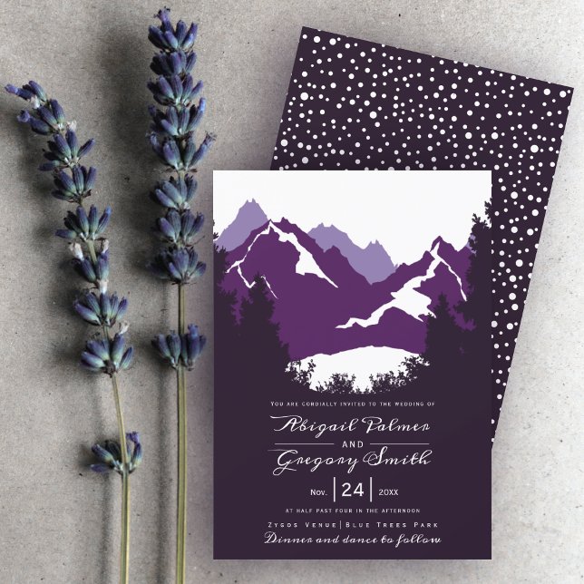 Invitación Montañas moradas y árboles de coníferas boda (Subido por el creador)