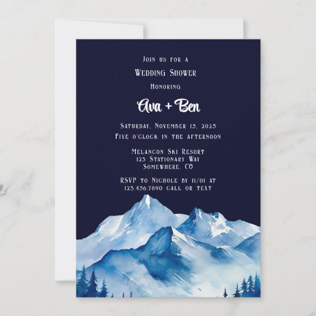 Invitación Montañas nevadas blancas azules ducha de matrimoni (Anverso)