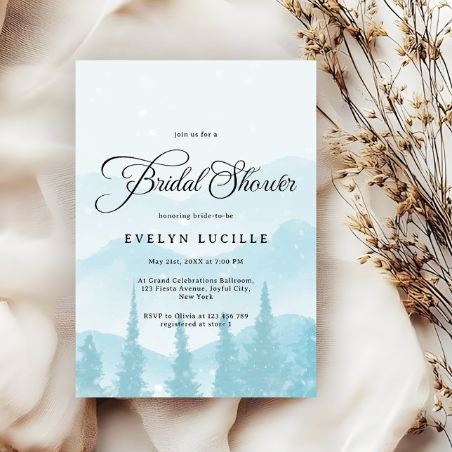 Invitación Montañas nevadas Ducha de Novias en el bosque de i (Subido por el creador)
