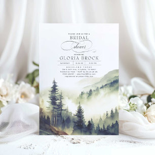 Invitación Montañas Niebla Forestal Víspera Boho Ducha Bridal