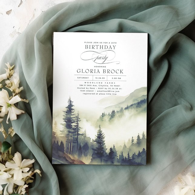 Invitación Montañas Paisaje de la noche de niebla forestal Cu (Subido por el creador)