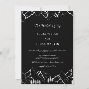 Invitación Montañas Pine Tree Código QR Boda negro