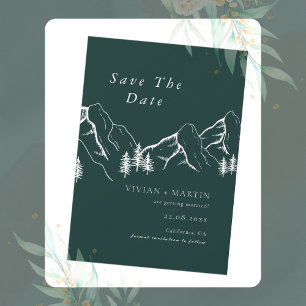 Invitación Montañas Pine Tree Emerald Photo Save the Date