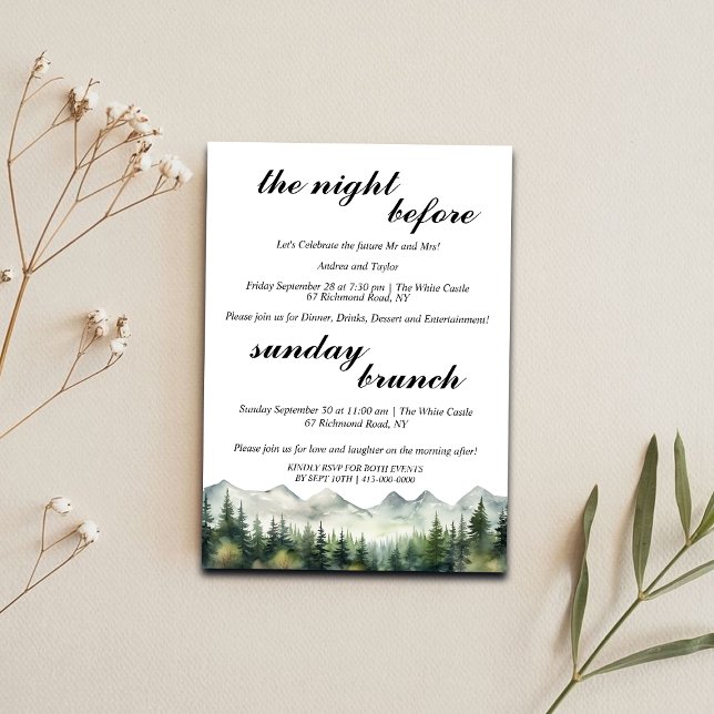 Invitación Montañas Pines Ensayos Cena y Brunch Dominical (Subido por el creador)