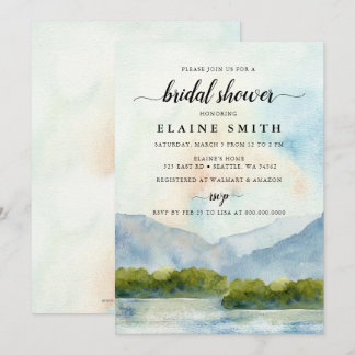Invitación Montañas rusas de acuarela Lake Bridal Shower