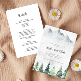 Invitación Montañas rusas y Boda de acuarela forestal