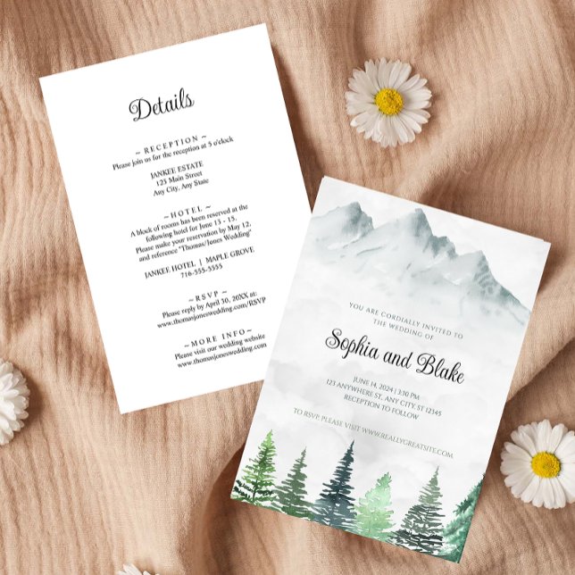 Invitación Montañas rusas y Boda de acuarela forestal (Subido por el creador)