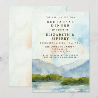 Invitación Montañas rusticas acuáticas Lago Ensayo Cena