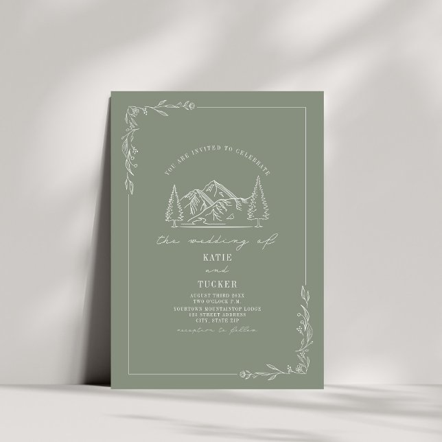 Invitación Montañas Rústicas de Arte de Línea Sage Green Boda (Subido por el creador)