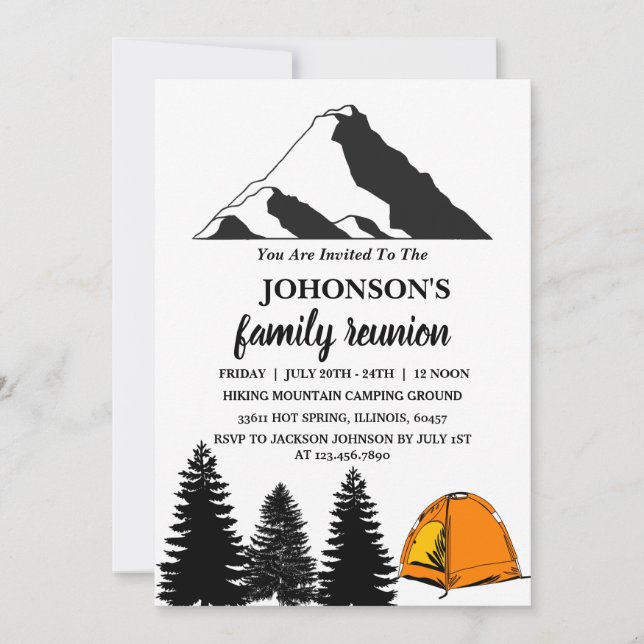 Invitación Montañas Rústicas Reunión de la Familia Pine Campi (Anverso)