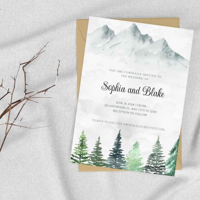 Invitación Montañas rusticas y Boda de acuarela forestal (Subido por el creador)