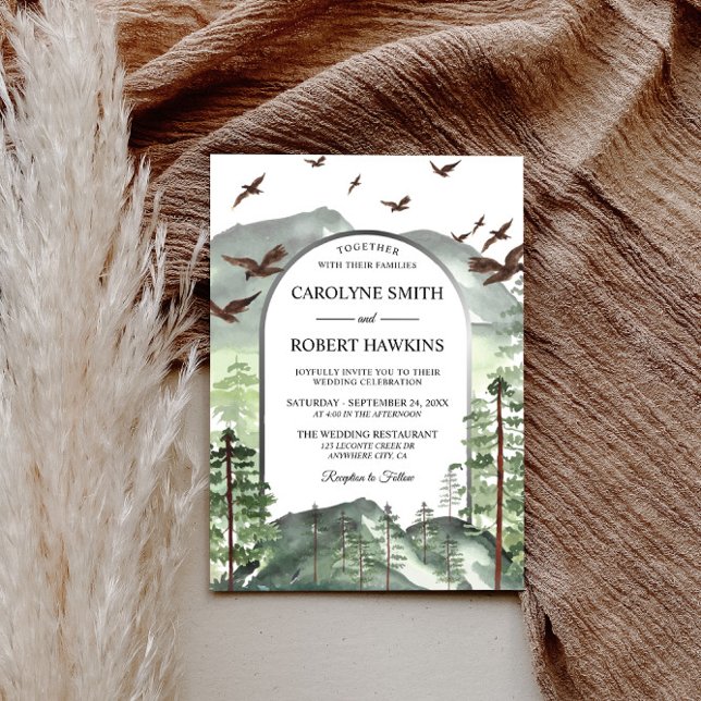 Invitación Montañas rusticas y Boda forestal de pinos (Subido por el creador)