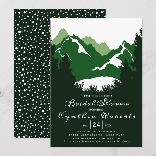 Invitación Montañas verdes y coníferas boda ducha de novia (Anverso / Reverso)