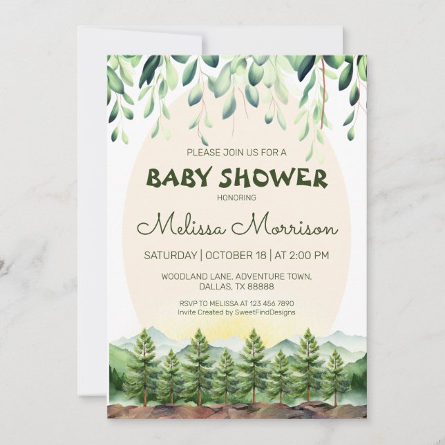 Invitación Montañas Woodland Baby Boy Shower (Anverso)