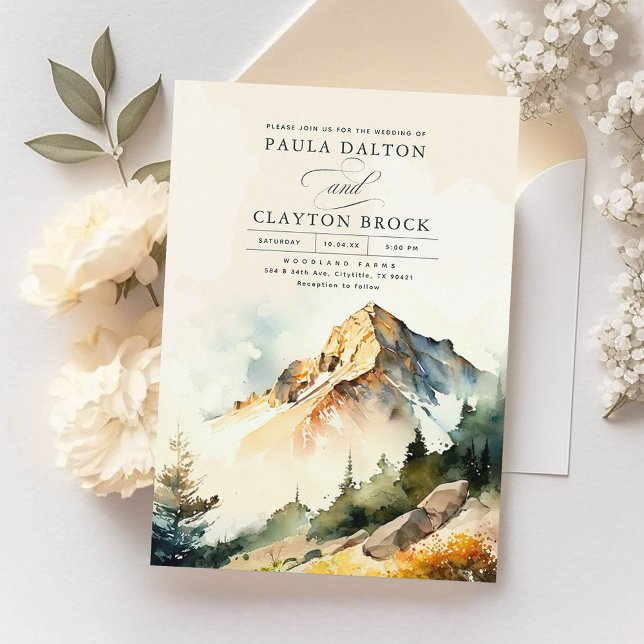 Invitación Montañas y caídas en una boda elegante e impresion (Fall Mountain Wedding Invitations)