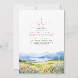 Invitación Montañas y flores silvestres Bautismo elegante