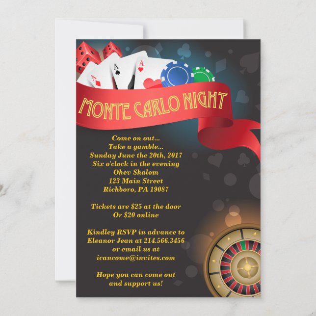 Invitación MONTE CARLO CASINO NIGHT Fund Recaudando una invit (Anverso)