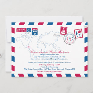 Invitación Montego Bay Jamaica Correo Aéreo Recepción de Boda
