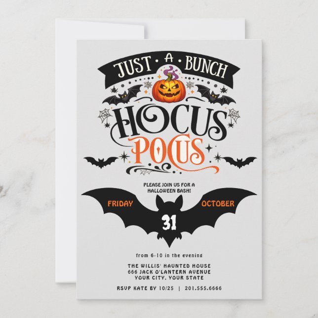 Invitación Montón de Fiesta de Halloween de Hocus Pocus Digit (Anverso)