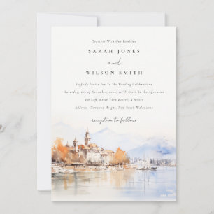 Invitación Montreux Suiza Acuarela Paisaje Boda