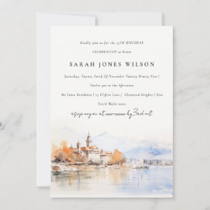 Invitación Montreux Suiza Acuarela Paisaje Cumpleaños